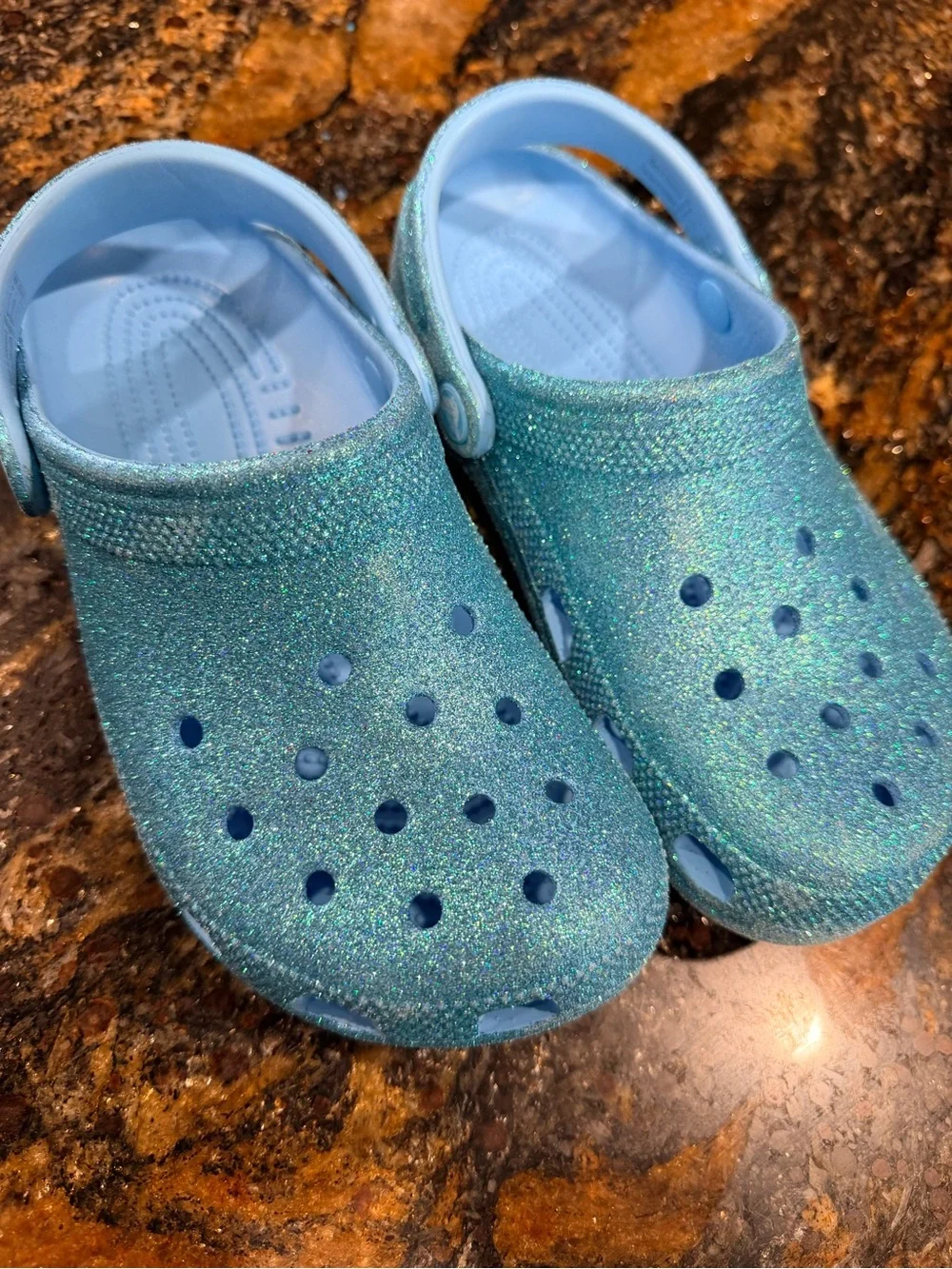 CROCS Kids Glitter Teal Slip-On Clogs